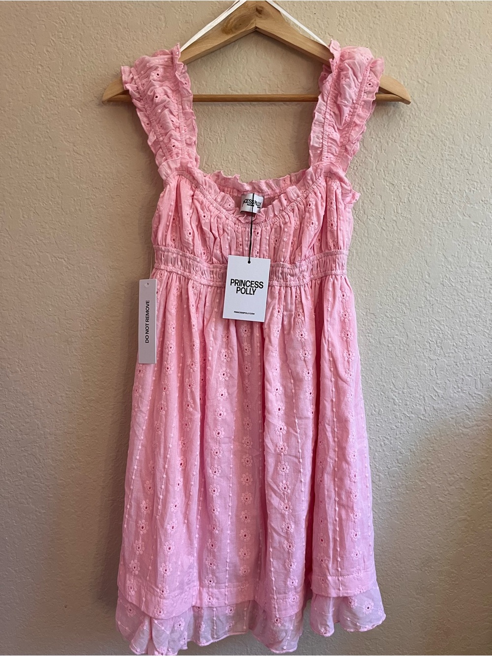 Princess Polly Pink Eyelet Ruffle Strap Dress